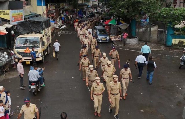Police route march in Kalyan on the occasion of Ganeshotsav and Eid-e-Milad