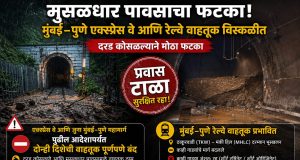 मुसळधार पावसाचा फटका; भूस्खलनामुळे मुंबई–पुणे एक्स्प्रेस वे आणि रेल्वे वाहतूक विस्कळीत, नागरिकांना प्रवास टाळण्याचे आवाहन